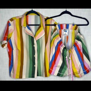 WHIT TWO | Anthropologie | Rainbow Stripe Pajama Set | Size 1X | 100% Cotton